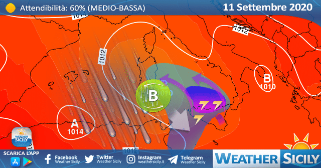 Vortice ciclonico punta la Sicilia: attesi temporali, localmente anche intensi.