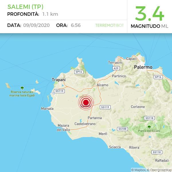 Sicilia, scossa di terremoto 3.4 a Salemi (TP)