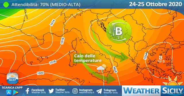 Weekend in Sicilia: calo delle temperature e locali piogge.