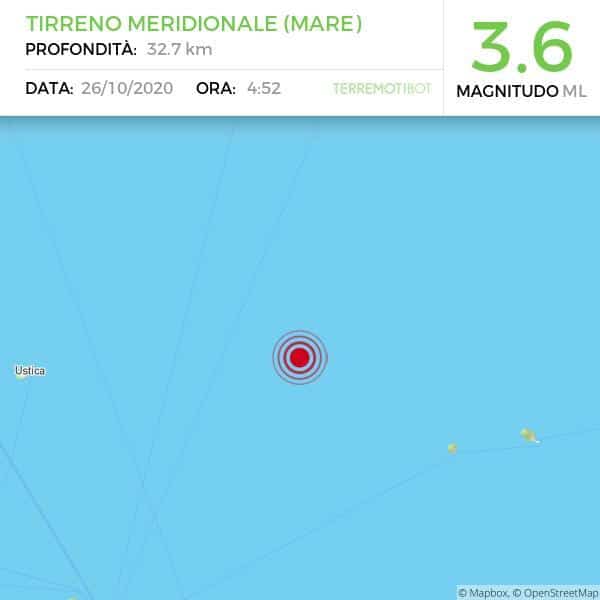 Sicilia, scossa di terremoto  a Tirreno Meridionale (MARE)