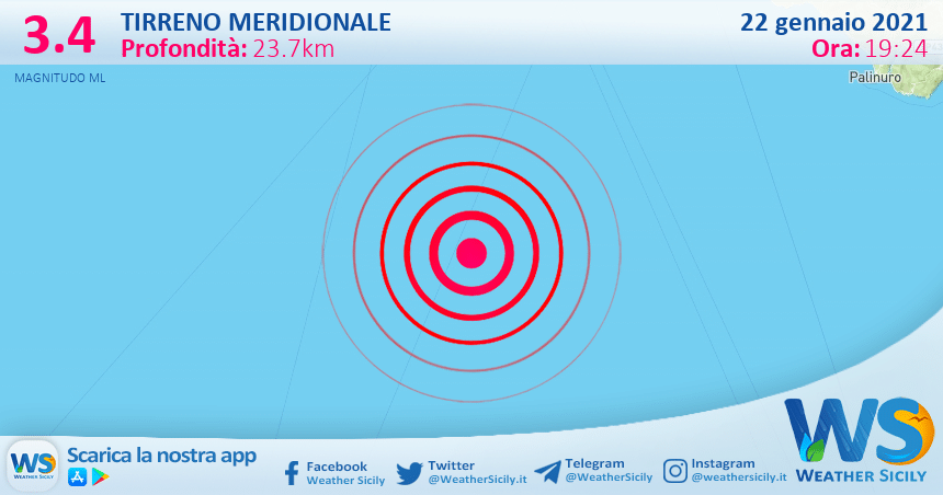 Sicilia: scossa di terremoto di magnitudo 3.4 nel Tirreno Meridionale (MARE)