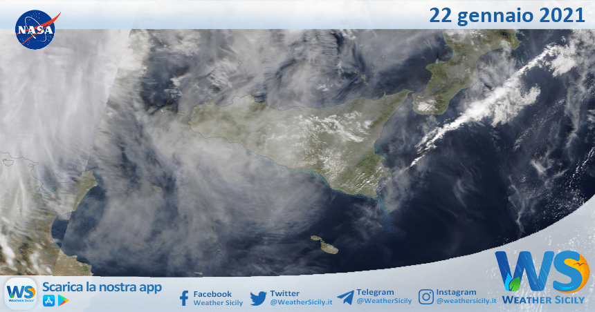 Sicilia: immagine satellitare Nasa di venerdì 22 gennaio 2021