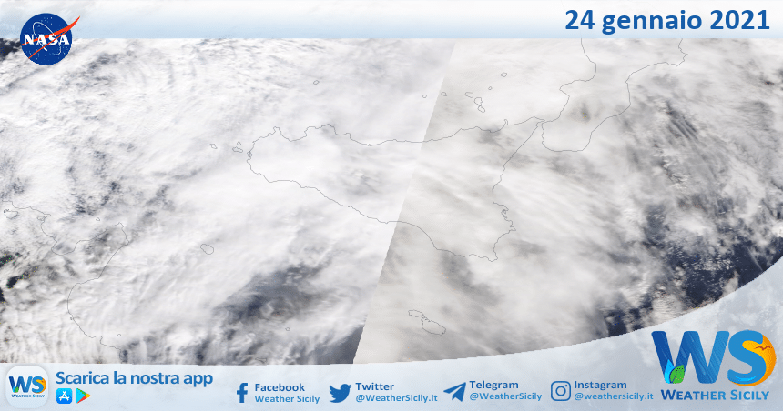 Sicilia: immagine satellitare Nasa di domenica 24 gennaio 2021