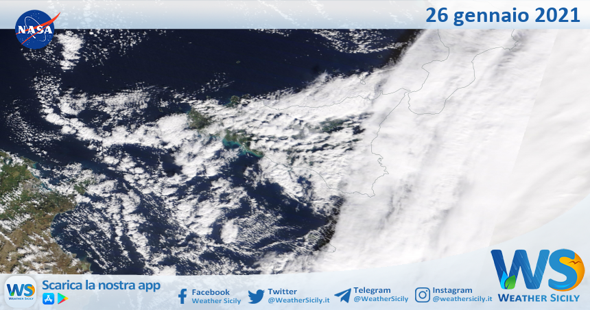 Sicilia: immagine satellitare Nasa di martedì 26 gennaio 2021