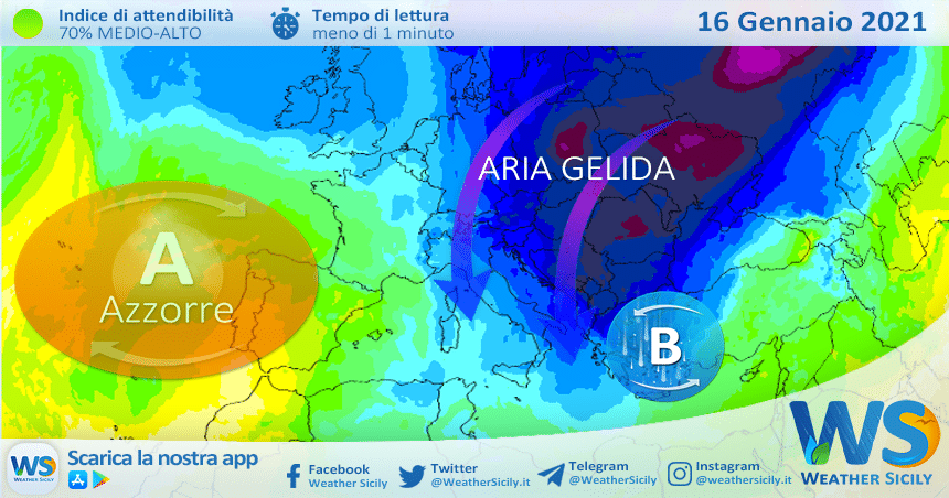 Sicilia, aria siberiana sabato: atteso un sensibile calo delle temperature.