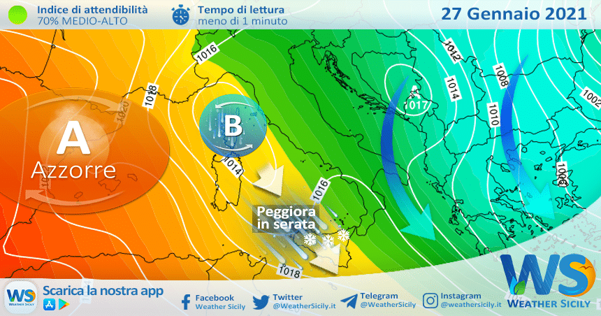 Sicilia: prosegue il freddo mercoledì, con un nuovo peggioramento in serata.
