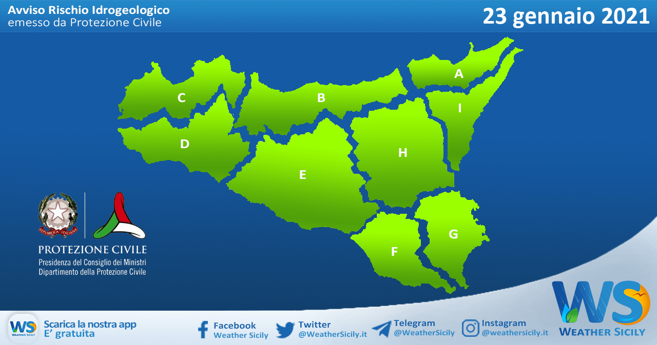 Sicilia: avviso rischio idrogeologico per sabato 23 gennaio 2021