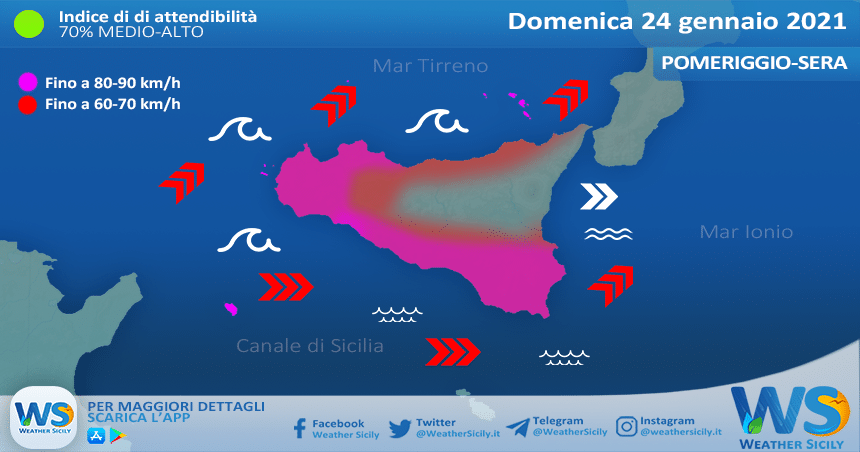 Sicilia, burrasca in arrivo dal pomeriggio: attese raffiche fino a 90 km/h.