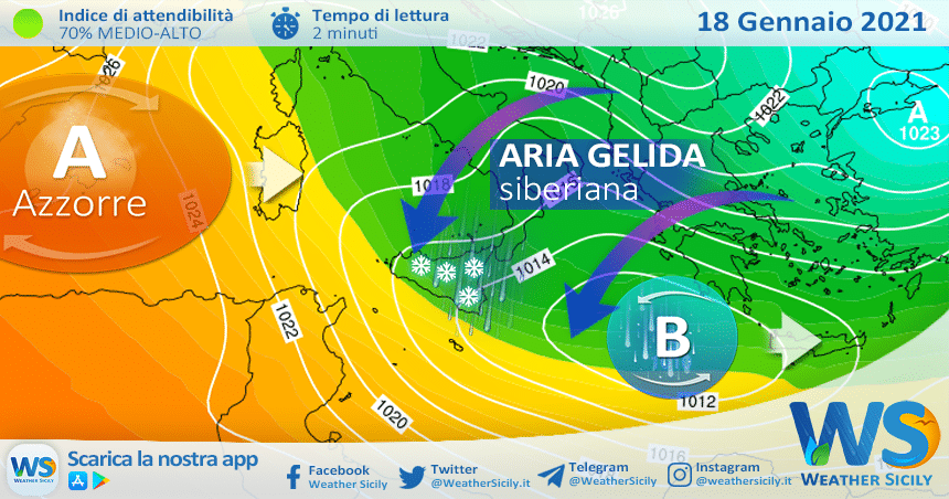 Sicilia, nuovo impulso siberiano lunedì: attesa neve a quote più basse.