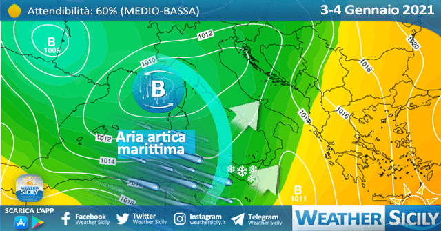 Sicilia, peggiora in serata: possibile neve su Enna e in bassa montagna.