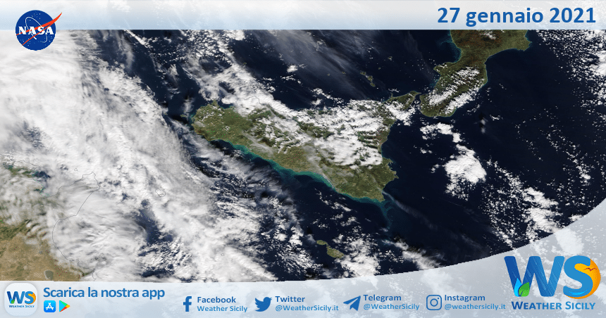 Sicilia: immagine satellitare Nasa di mercoledì 27 gennaio 2021