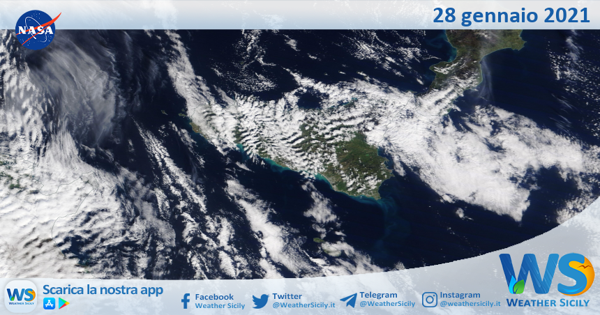 Sicilia: immagine satellitare Nasa di giovedì 28 gennaio 2021