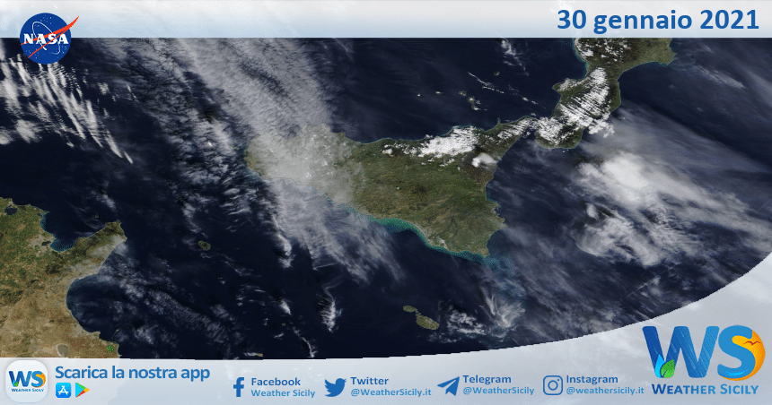 Sicilia: immagine satellitare Nasa di sabato 30 gennaio 2021