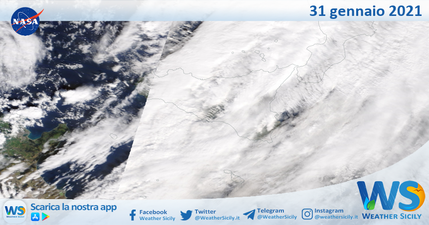 Sicilia: immagine satellitare Nasa di domenica 31 gennaio 2021