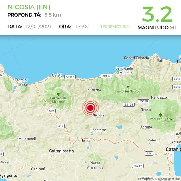 Sicilia: scossa di terremoto 3.2 nell'ennese.