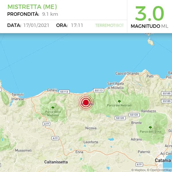 Sicilia: terremoto di magnitudo 3.0 a Mistretta!