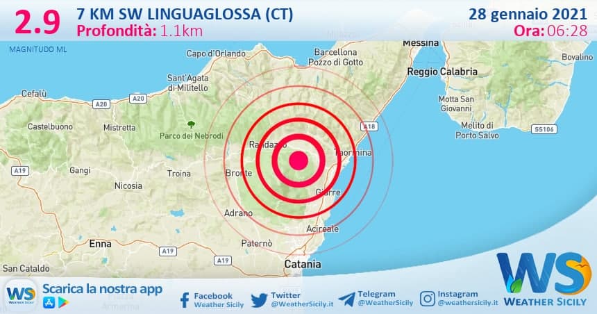 Sicilia: scossa di terremoto magnitudo 2.9 nei pressi di Linguaglossa (CT)