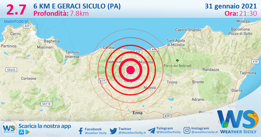 Sicilia: scossa di terremoto magnitudo 2.7 nei pressi di Geraci Siculo (PA)