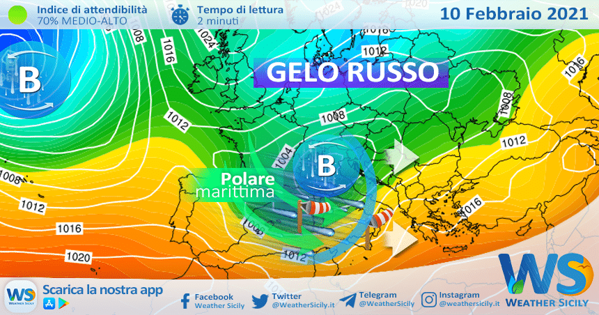 Sicilia: ultimo peggioramento atlantico mercoledì. Gelo siberiano a seguire?