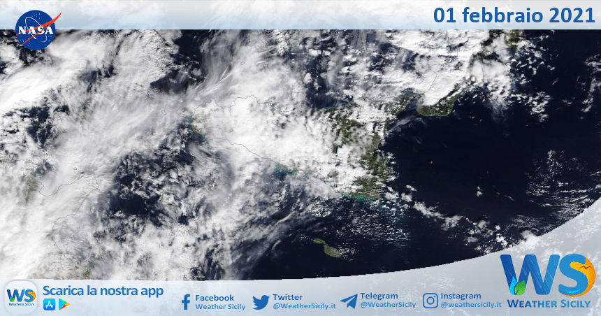 Sicilia: immagine satellitare Nasa di lunedì 01 febbraio 2021