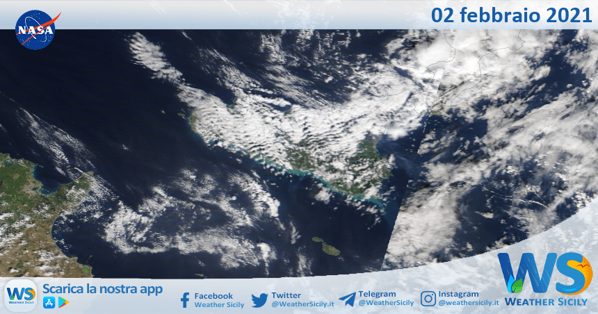 Sicilia: immagine satellitare Nasa di martedì 02 febbraio 2021