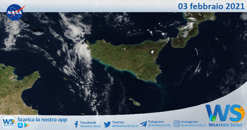 Sicilia: immagine satellitare Nasa di mercoledì 03 febbraio 2021