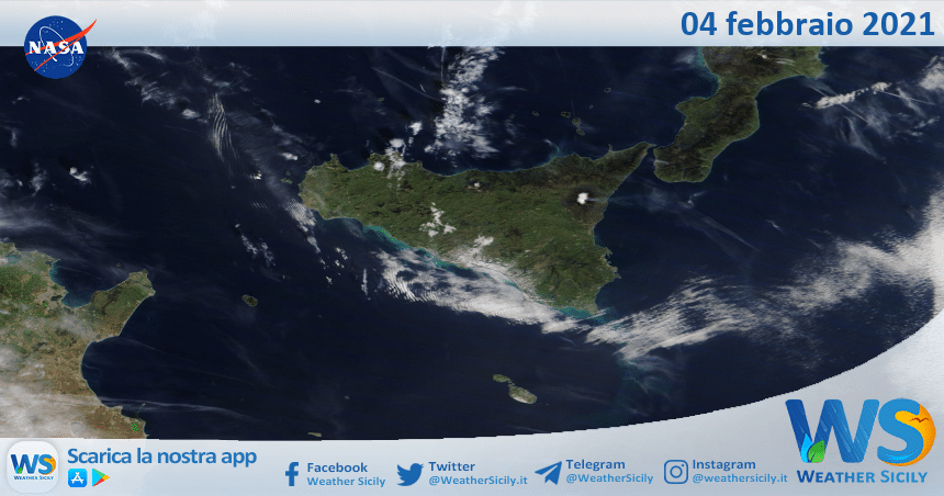 Sicilia: immagine satellitare Nasa di giovedì 04 febbraio 2021