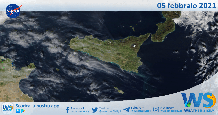 Sicilia: immagine satellitare Nasa di venerdì 05 febbraio 2021