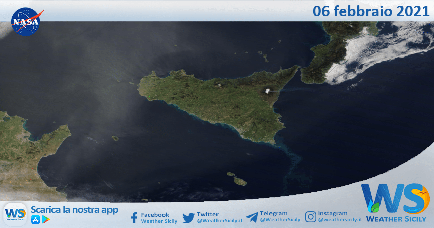 Sicilia: immagine satellitare Nasa di sabato 06 febbraio 2021