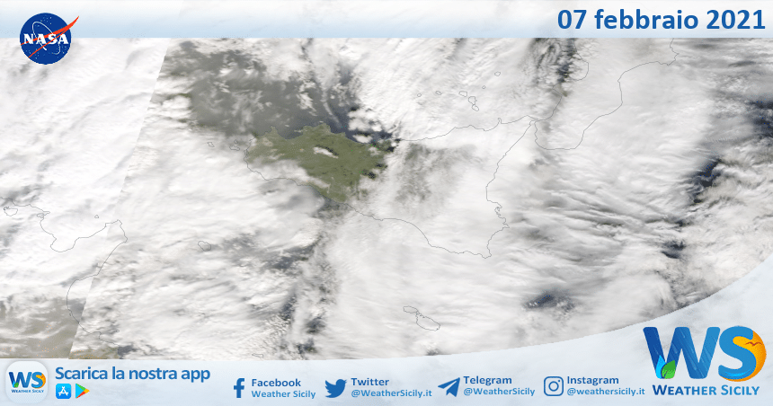 Sicilia: immagine satellitare Nasa di domenica 07 febbraio 2021