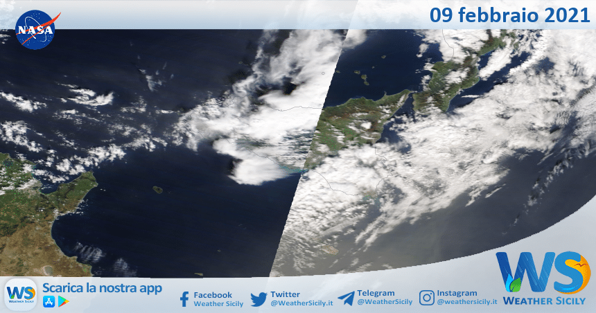 Sicilia: immagine satellitare Nasa di martedì 09 febbraio 2021