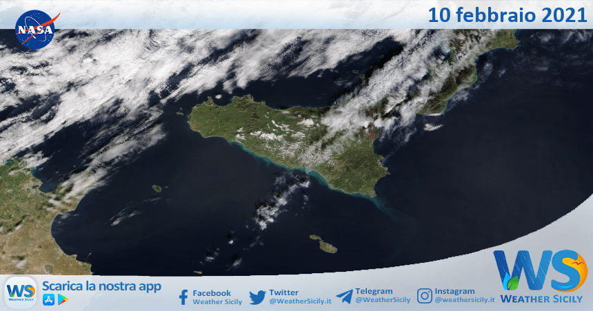 Sicilia: immagine satellitare Nasa di mercoledì 10 febbraio 2021
