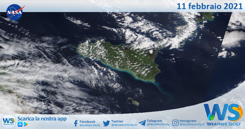 Sicilia: immagine satellitare Nasa di giovedì 11 febbraio 2021