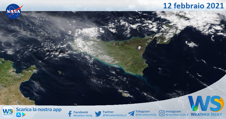 Sicilia: immagine satellitare Nasa di venerdì 12 febbraio 2021