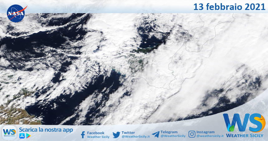 Sicilia: immagine satellitare Nasa di sabato 13 febbraio 2021