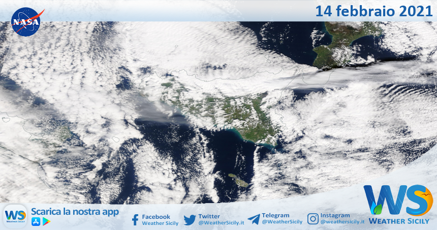 Sicilia: immagine satellitare Nasa di domenica 14 febbraio 2021