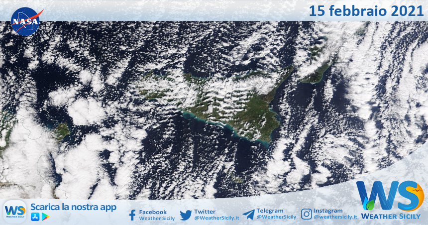 Sicilia: immagine satellitare Nasa di lunedì 15 febbraio 2021