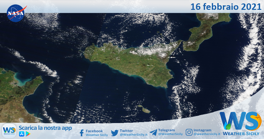 Sicilia: immagine satellitare Nasa di martedì 16 febbraio 2021