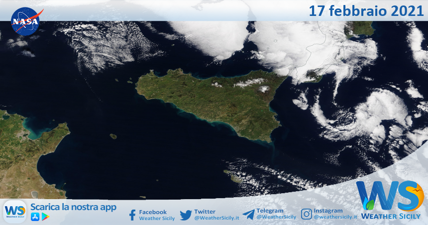 Sicilia: immagine satellitare Nasa di mercoledì 17 febbraio 2021