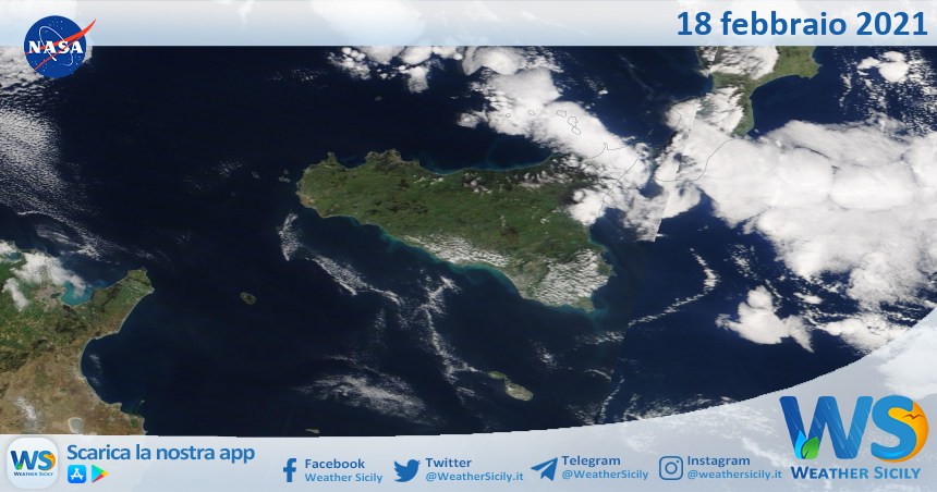 Sicilia: immagine satellitare Nasa di giovedì 18 febbraio 2021