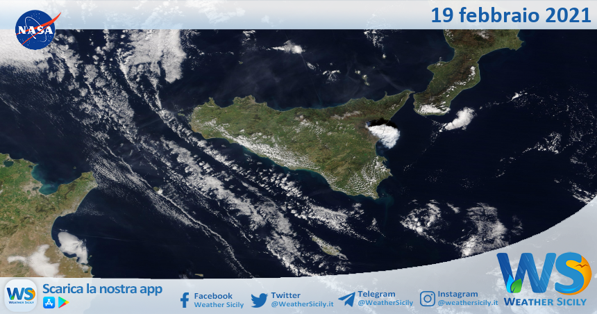 Sicilia: immagine satellitare Nasa di venerdì 19 febbraio 2021