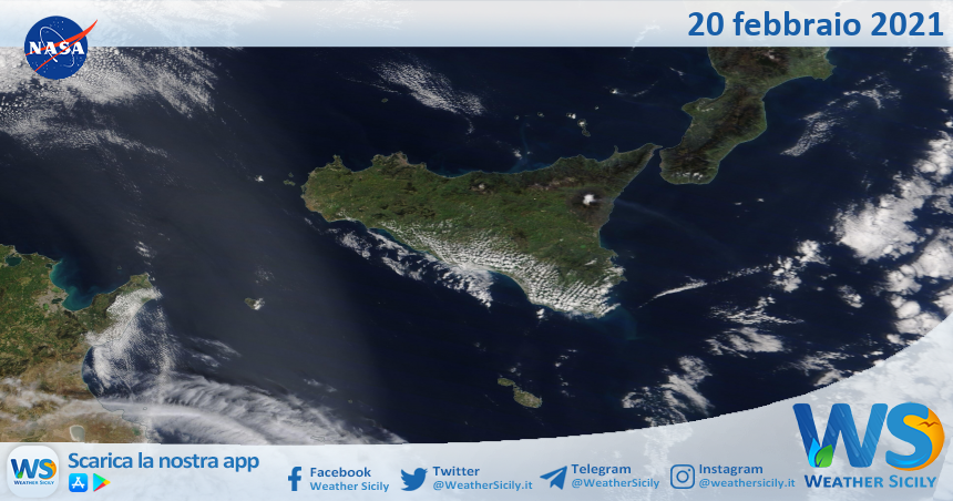 Sicilia: immagine satellitare Nasa di sabato 20 febbraio 2021