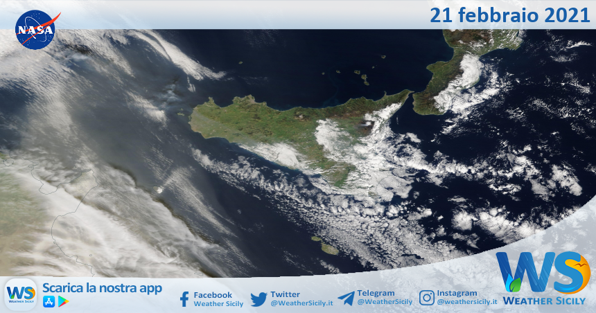 Sicilia: immagine satellitare Nasa di domenica 21 febbraio 2021