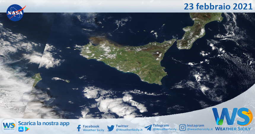 Sicilia: immagine satellitare Nasa di martedì 23 febbraio 2021