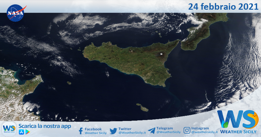 Sicilia: immagine satellitare Nasa di mercoledì 24 febbraio 2021