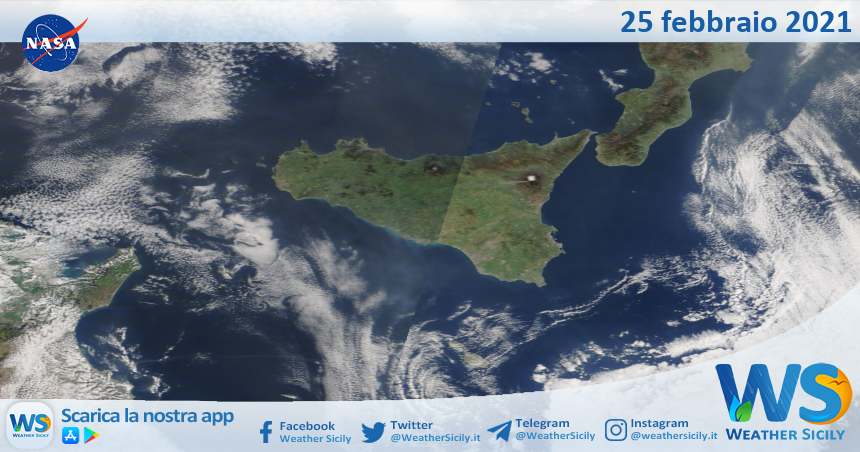 Sicilia: immagine satellitare Nasa di giovedì 25 febbraio 2021