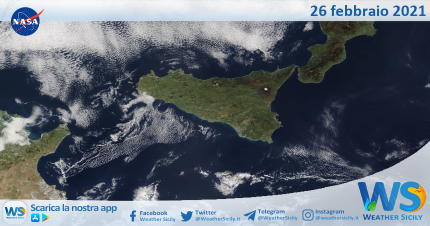 Sicilia: immagine satellitare Nasa di venerdì 26 febbraio 2021