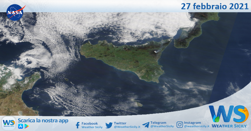 Sicilia: immagine satellitare Nasa di sabato 27 febbraio 2021