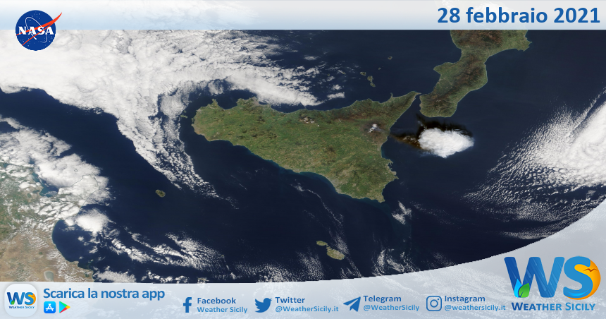 Sicilia: immagine satellitare Nasa di domenica 28 febbraio 2021