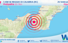 Sicilia: scossa di terremoto magnitudo 2.7 nei pressi di Reggio di Calabria (RC)
